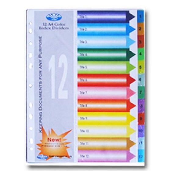 Bìa phân trang nhựa 12 số màu  